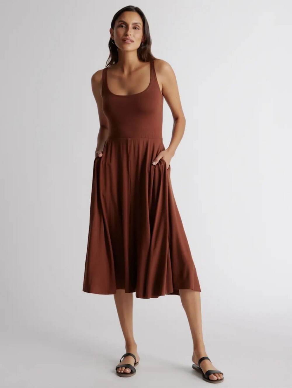Quince Tencel Jersey Fit & Flare Dress, XL, Brown